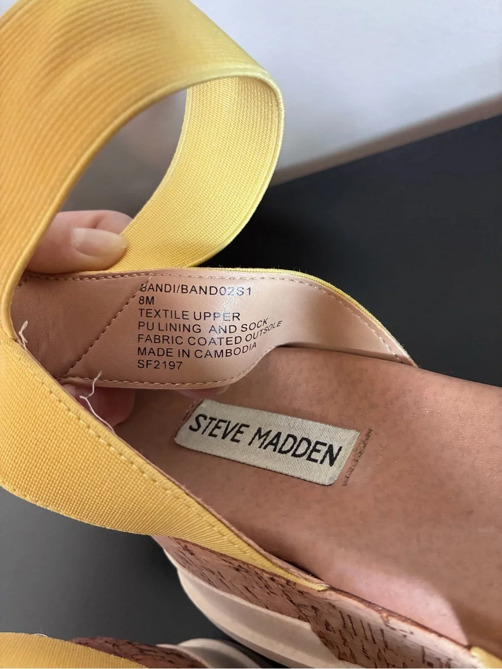 Steve Madden Yellow Elastic Strap Cork-Platform Sandals